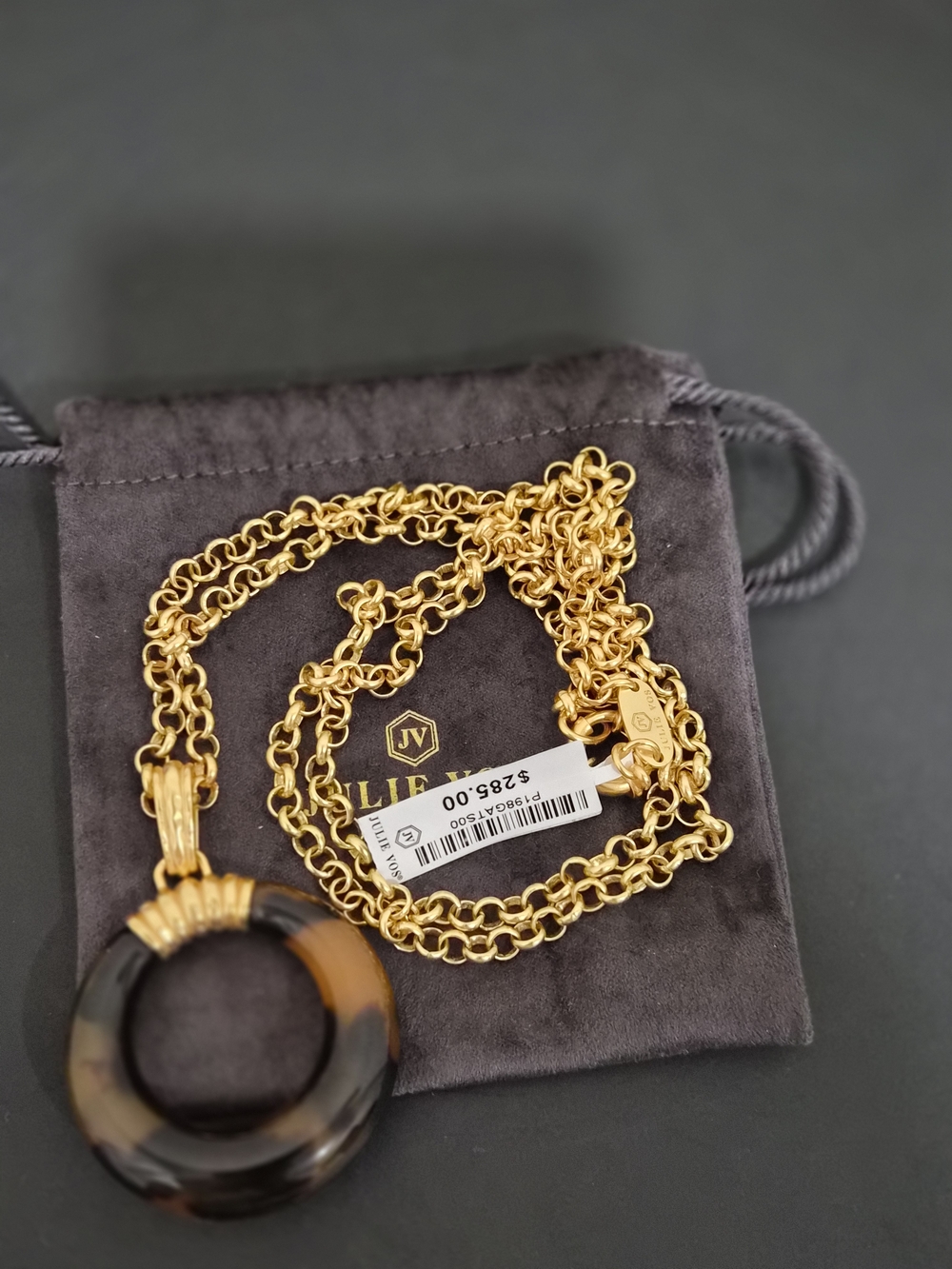 Julie Vos Gold Necklace with Tortoiseshell Donut Pendant